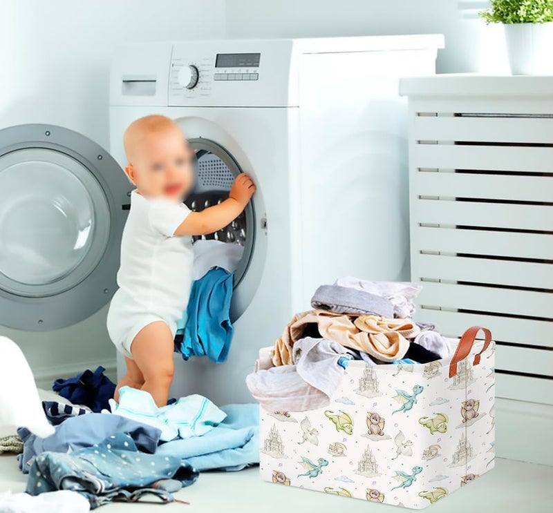 CLOCOR Rectangular Storage Basket Empty,Gift Basket,Waterproof Storage Bin with Handles,Room Decor(Castle Dinosaur) - Image 5